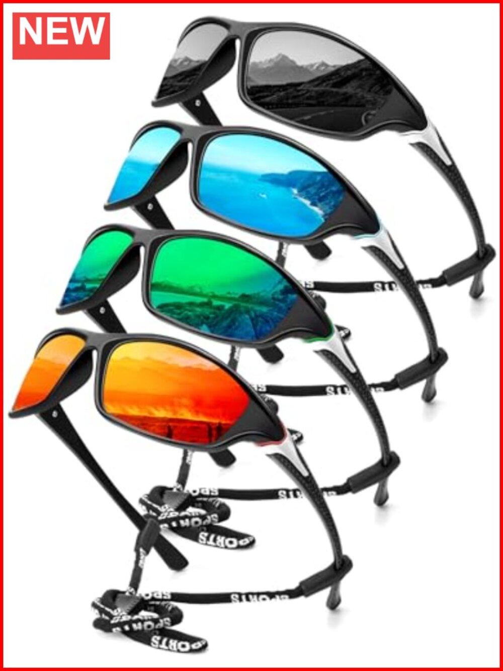 KALIYADI Polarized Sport Sunglasses UV400 Rectangular Half Frame 4 Pack
